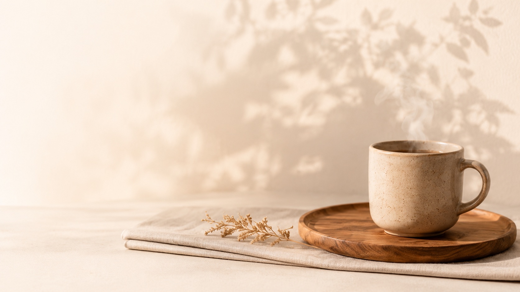A calm desk scene with a warm mug beside a quiet inbox preview.